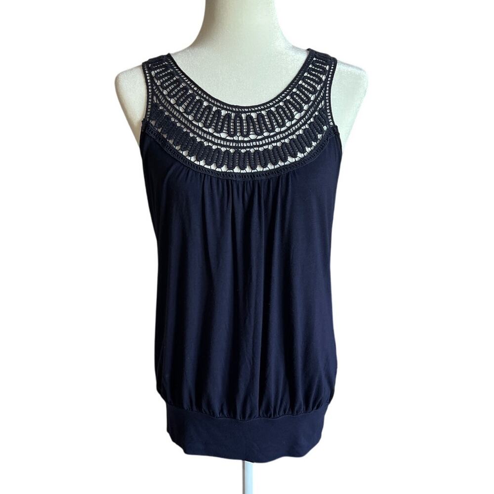 twentyone Crochet Lace Yolk Blue Tank Women's Size S Y2k 90s Coastal Cowgirl